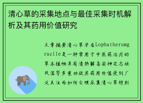 清心草的采集地点与最佳采集时机解析及其药用价值研究